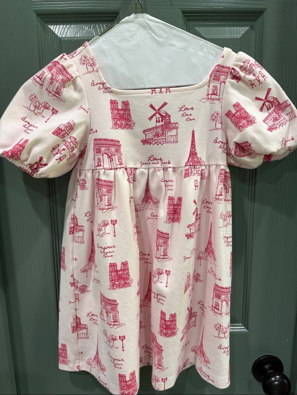 Janie and Jack Pink and White Paris Toile Puff-Sleeve Dress